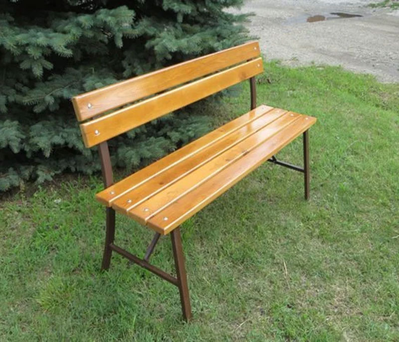 Скамья уличная из дерева на метал. каркасе 1,5м со спинкой Модель 1 ДВ126