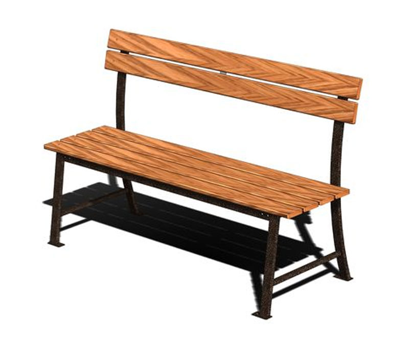 Скамья уличная из дерева на метал. каркасе 1,5м со спинкой Модель 1 ДВ126