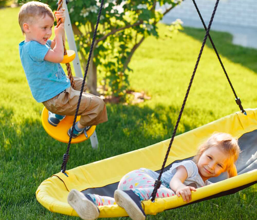 Спортивный комплекс для дачи "Фитнес" + качели-лодка, желтый/серый РА87