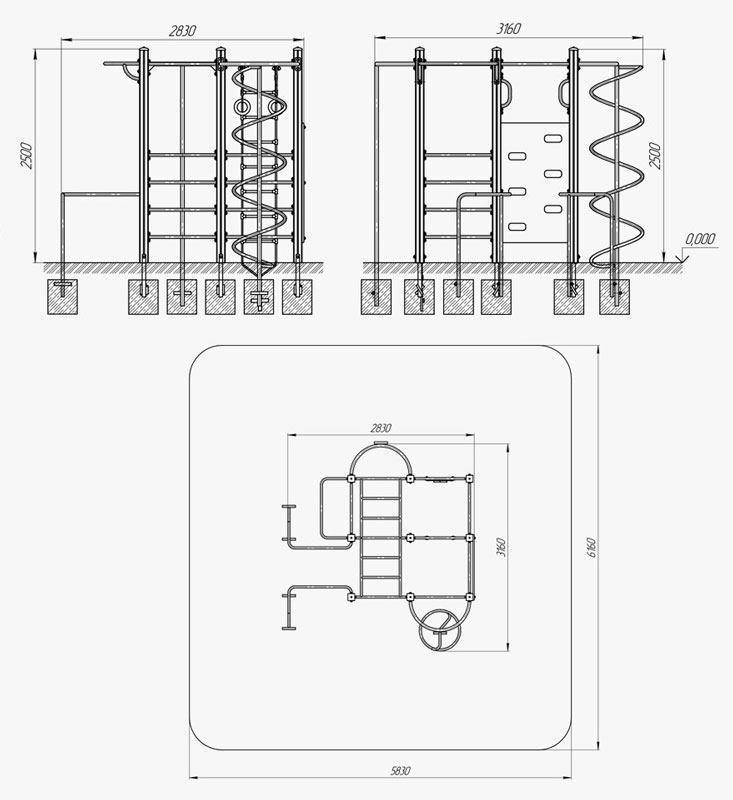 Спортивный комплекс для улицы с канатом и гимнастическими кольцами У51