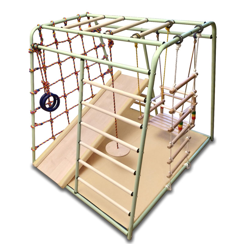 Детский напольный спортивный комплекс с горкой и качелями, цвет фисташковый VT497