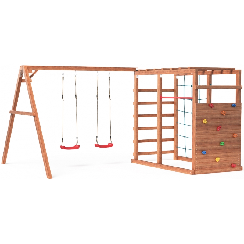 Детский деревянный игровой комплекс с двумя качелями OG-23