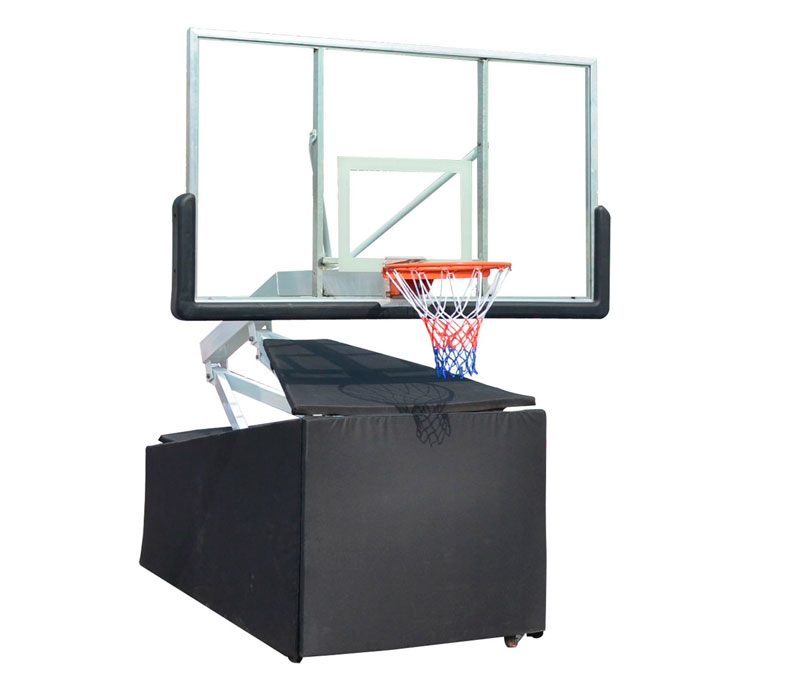Мобильная баскетбольная стойка клубного уровня для помещений, щит 180х105 см из закаленного стекла ДР261