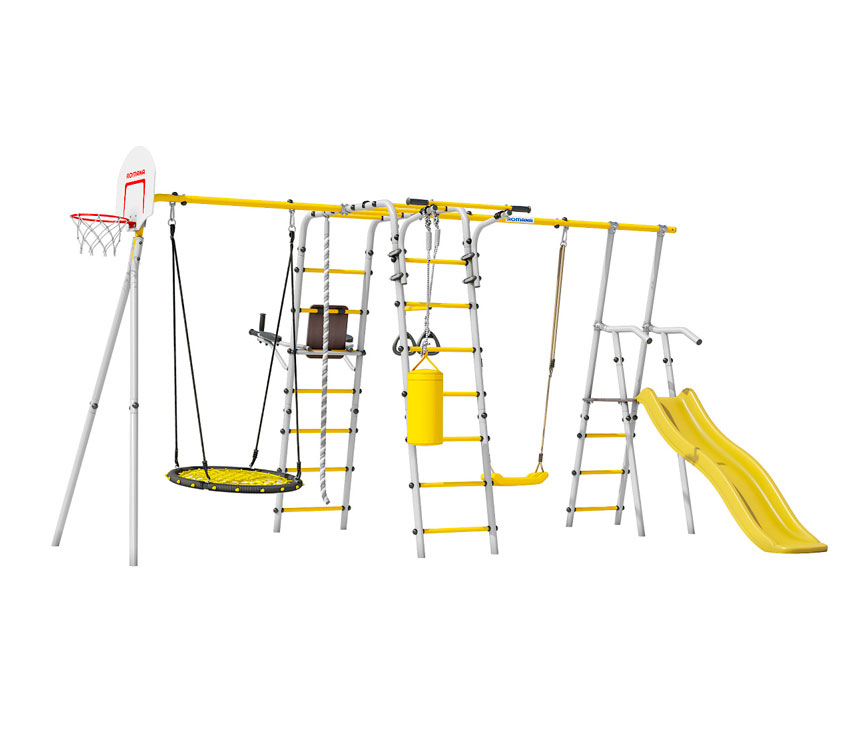 Детский спортивный комплекс для дачи "Фитнес" с 2-я качелями и горкой РА769