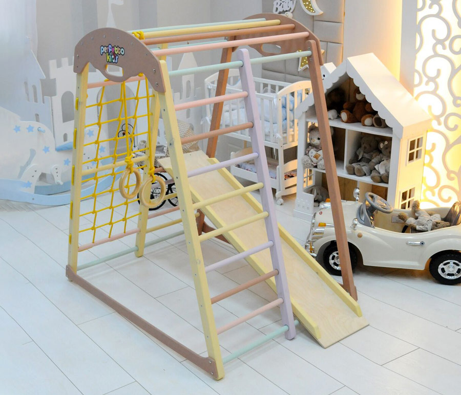 Напольный спортивный комплекс из дерева для малышей "Птичка" VT-429