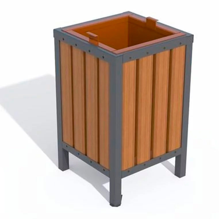Урна уличная квадратная дерево/металл на ножках ДВ119