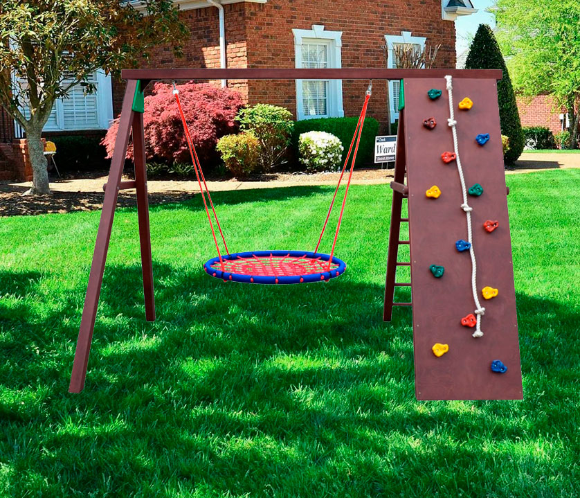 Уличный комплекс с качелями-гнездо 100см и скалодромом Karussell KR12