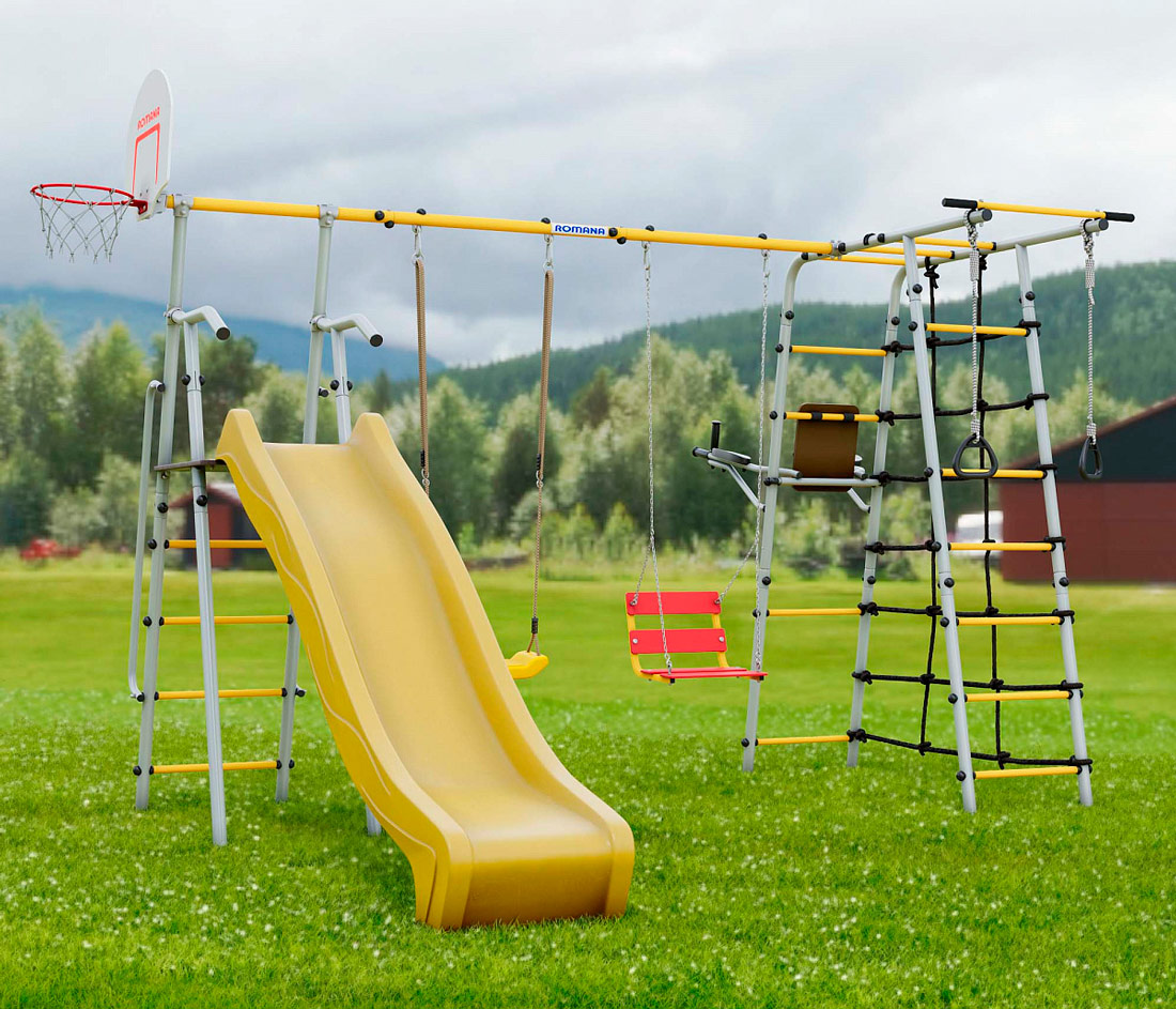 Дачный комплекс Romana "Богатырь-2 МАХ-PRO" с качелями со спинкой и пластиковыми VT-08
