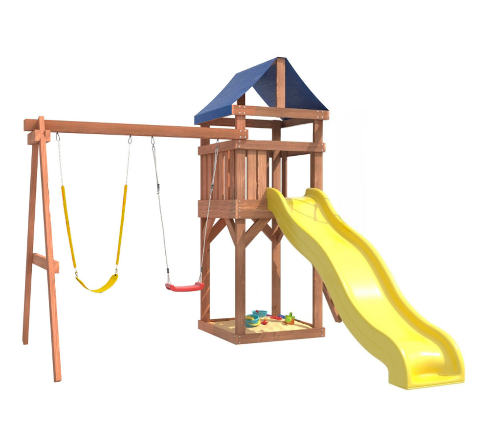 Игровой комплекс с горкой, гибкими качелями, скалодромом и песочницей OG-21