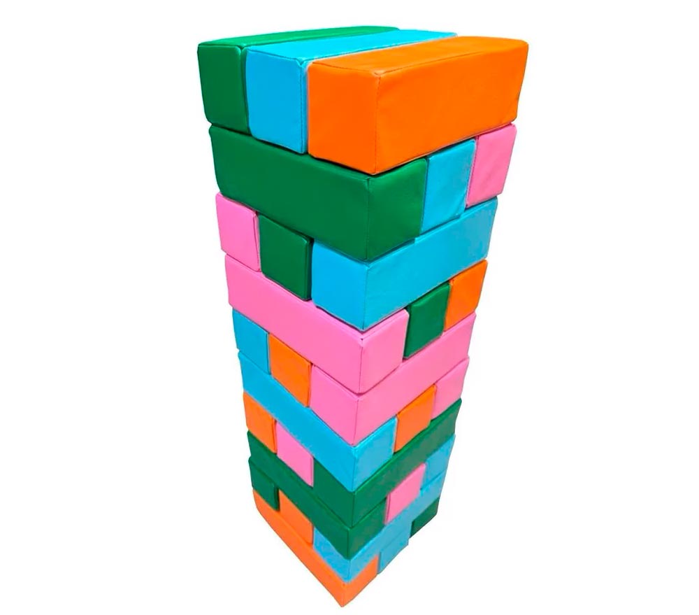 Мягкая модульная Дженга 30 брусков 30*10*10  см, цвет зеленый/голубой/оранжевый/розовый ЛА679