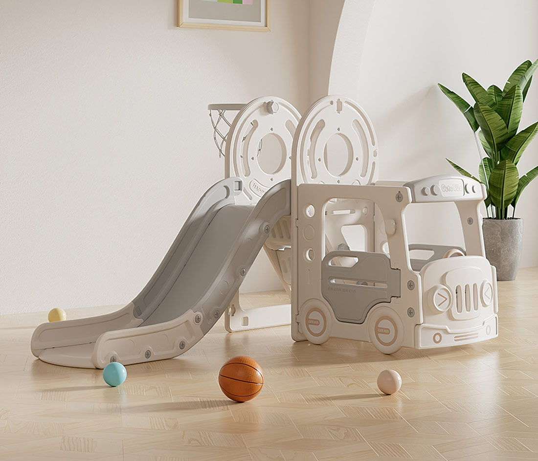 Игровой комплекс с горкой UNIX Kids "Супер Автобус", цвет серый UN-02