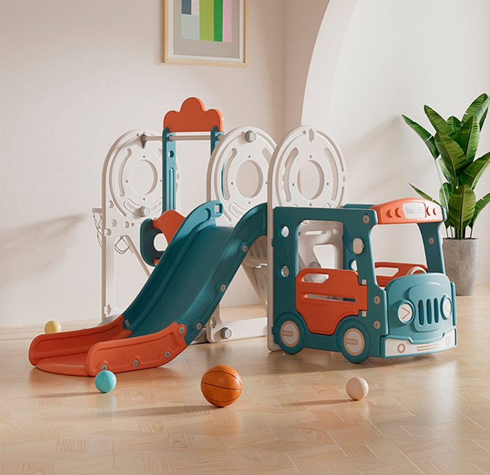 Игровой комплекс горкой и качелями UNIX Kids "Супер Автобус", цвет красный UN-07