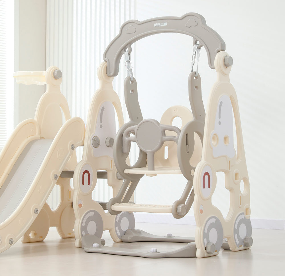 Горка с качелями UNIX Kids "Машина", цвет серый UN-10