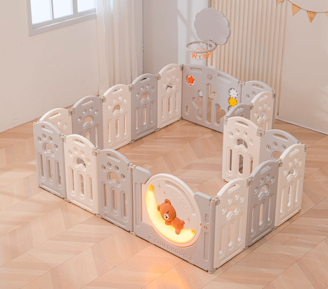 Манеж детский "Делюкс" с баскетбольным кольцом и ковриком, размер 180x200 cм, цвет серый UN-23