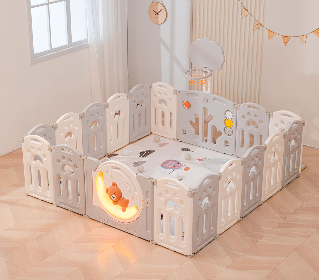 Манеж детский "Делюкс" с баскетбольным кольцом и ковриком, размер 180x200 cм, цвет серый UN-23