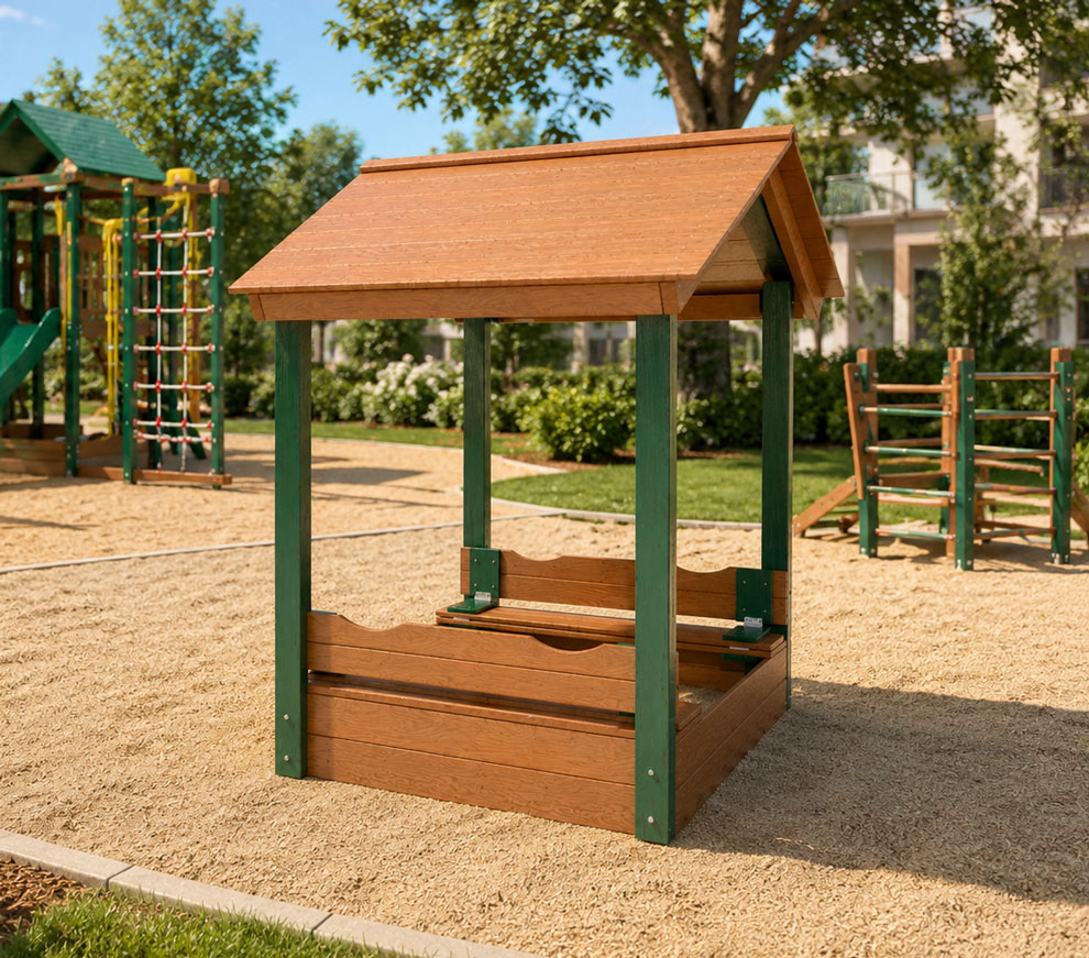 Деревянная песочница с крышей и крышкой «Форест» 125*125 см LT-07