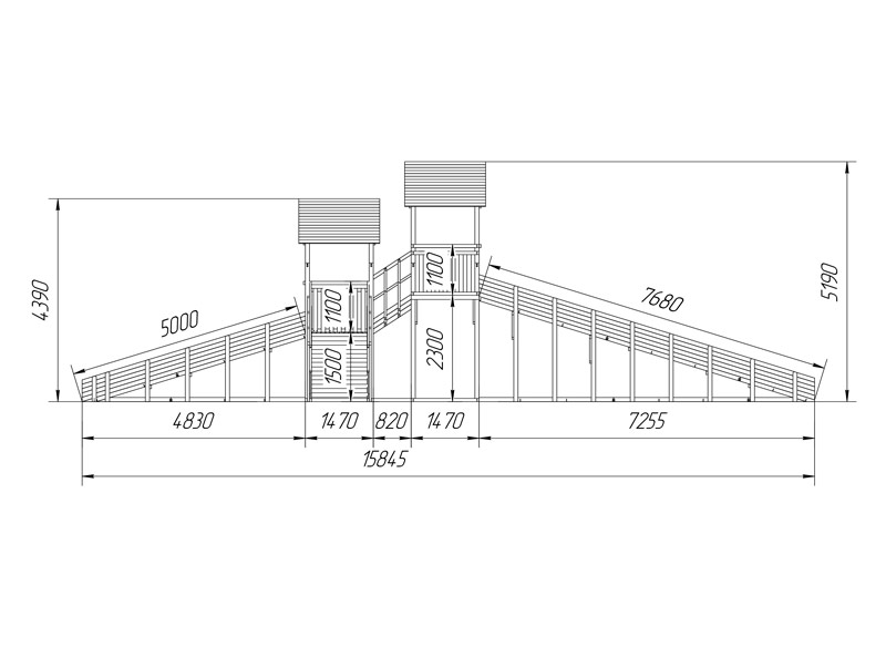 Зимняя горка Савушка Зима 7/4, скат h1 = 1,5 м, h2 = 2,3 м СВ-43 