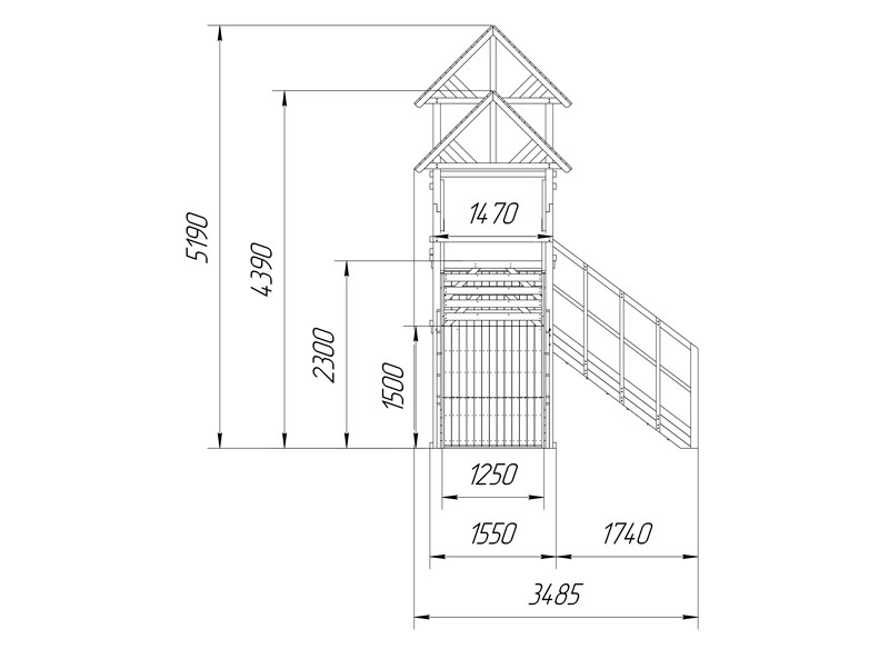 Зимняя горка Савушка Зима 7/4, скат h1 = 1,5 м, h2 = 2,3 м СВ-43 