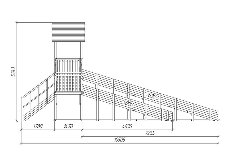 Зимняя горка деревянная Савушка Зима 7/2, скат h1 = 1,5 м, h2 = 2,3 м СВ-45