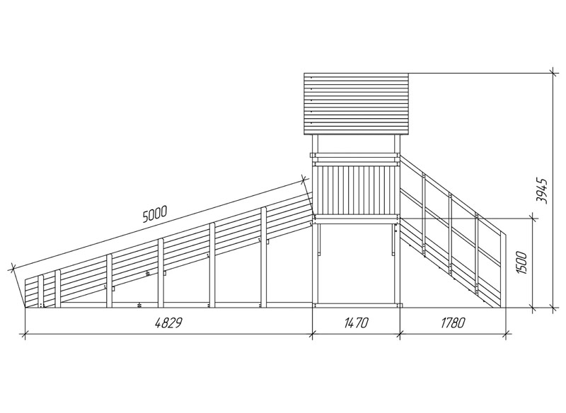 Зимняя горка деревянная Cавушка Зима Wood 5/1, скат h = 1,5 м СВ-48