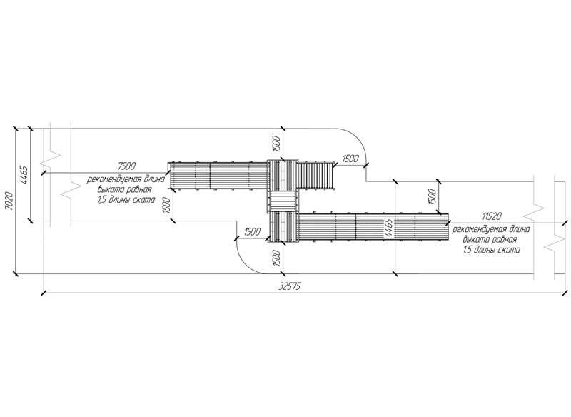 Зимняя горка деревянная Cавушка Зима 7/1, скат h1 = 1,5 м, h2 = 2,3 м СВ-52