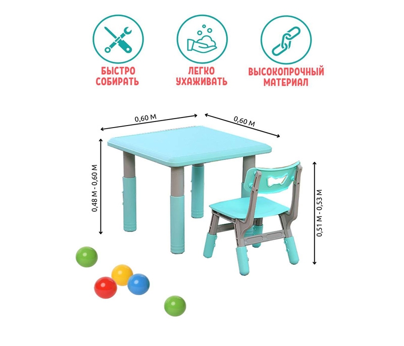Стол и стульчик Perfetto Sport, цвет ментол VT507
