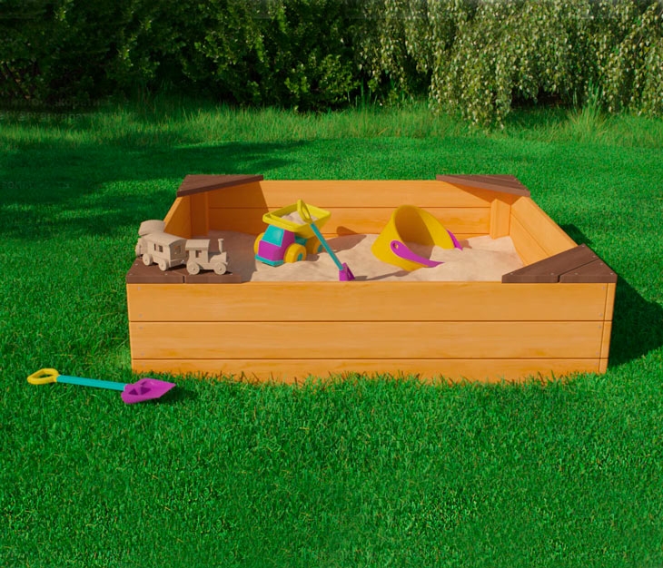 Песочница с защитным покрытием 1,15 х 1,15 м с угловыми элементами VT515