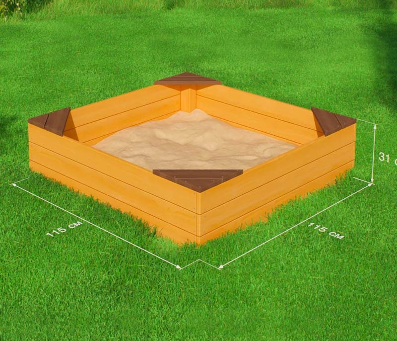 Песочница с защитным покрытием 1,15 х 1,15 м с угловыми элементами VT515