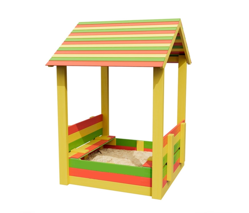 Песочница "Ладушки" 1,2х1,2х1,8м с крышей, цветная BB-03