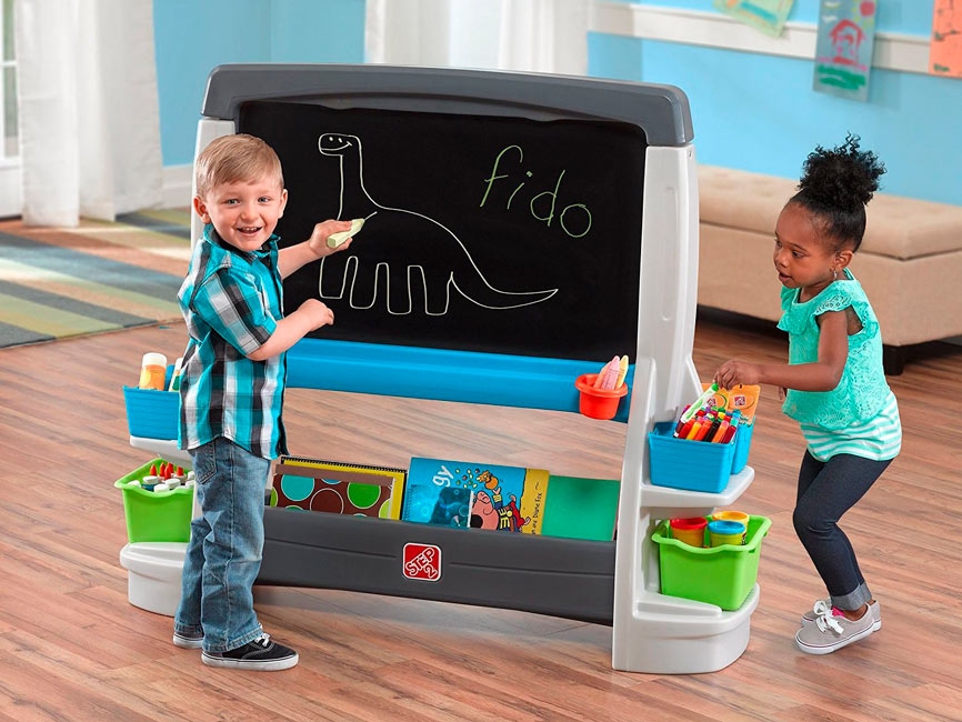 Детский двухсторонний мольберт с полочками STP84