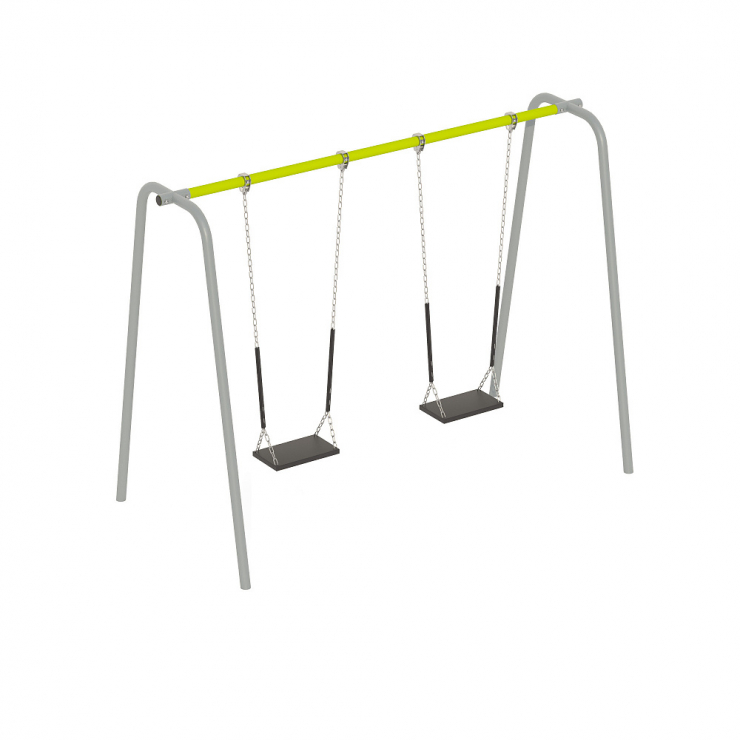 Качели на металлических опорах двойные без спинки, цепная подвеска, цвет серый РА750