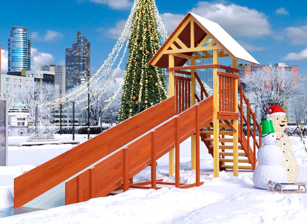 Зимняя горка деревянная Cавушка Зима 5, скат h = 1,5 м В-46