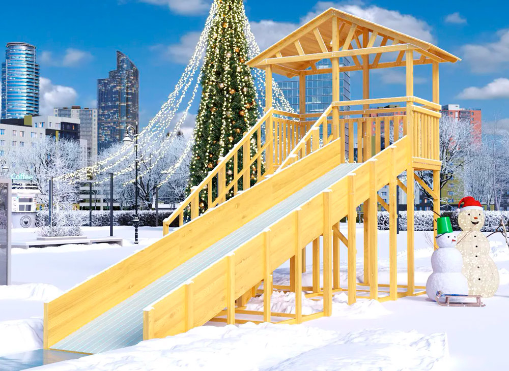 Зимняя горка деревянная Cавушка Зима Wood 6/1, скат h = 2,6 м СВ-49
