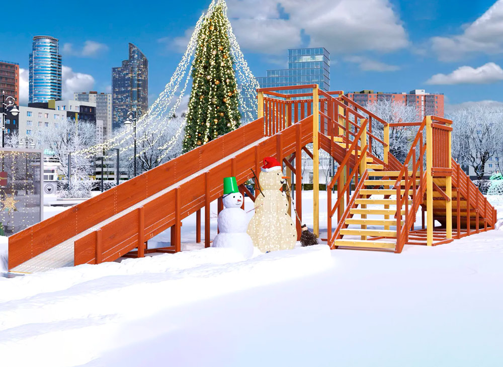 Зимняя горка деревянная Cавушка Зима 7/1, скат h1 = 1,5 м, h2 = 2,3 м СВ-52