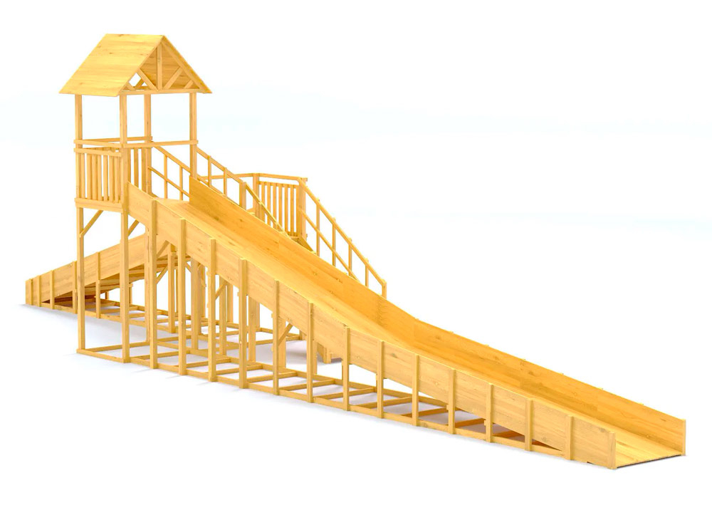 Зимняя горка деревянная Cавушка Зима Wood 9/3, скат h1 = 1,9 м, h2 = 2,7 м СВ-53