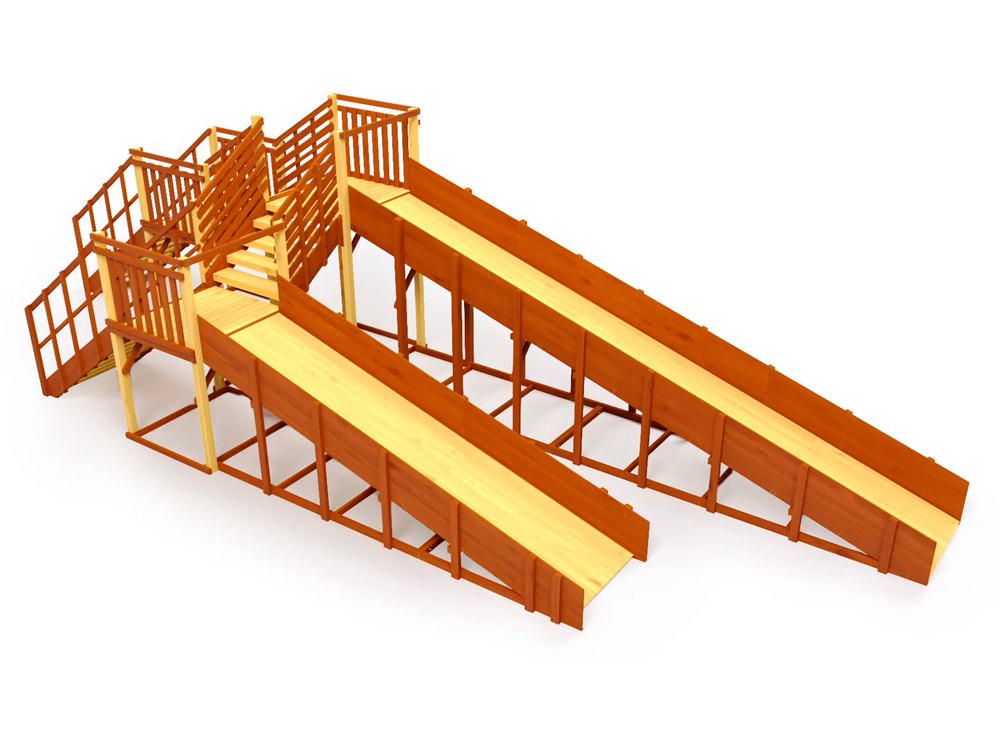 Зимняя горка деревянная Cавушка Зима 7/5 , скат h1 = 1,5 м, h2 = 2,3 м (махагон/cосна) СВ-54