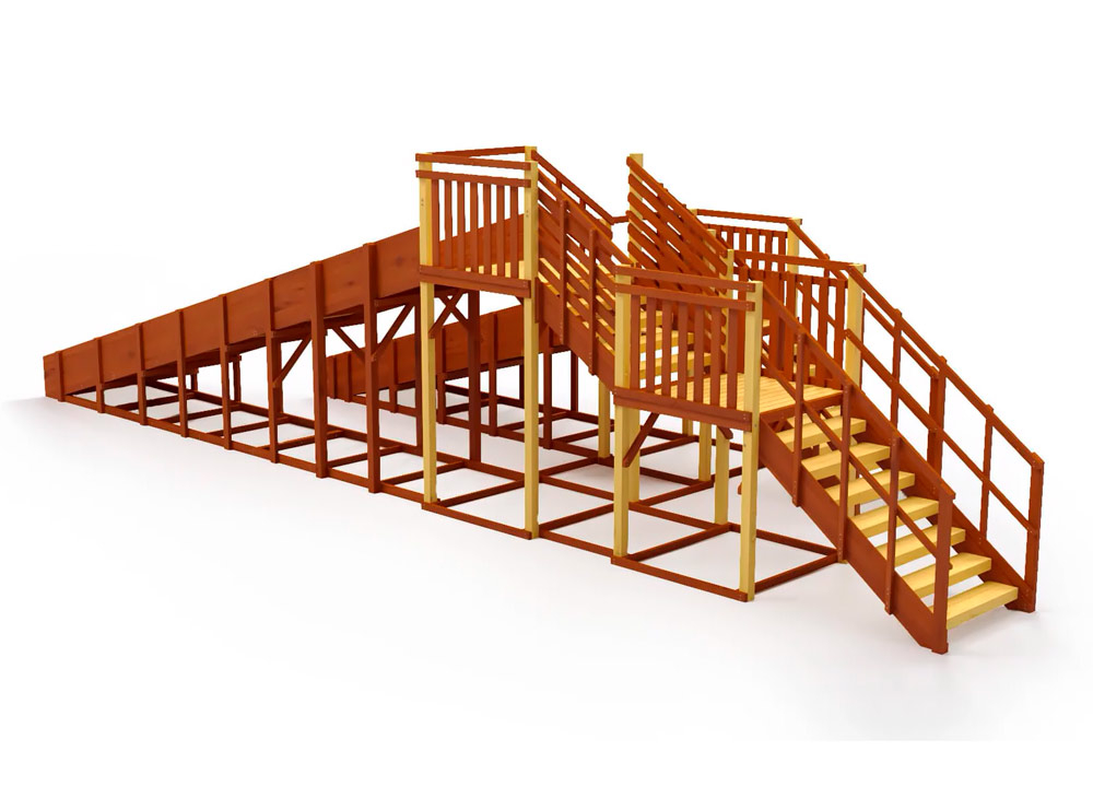 Зимняя горка деревянная Cавушка Зима 7/5 , скат h1 = 1,5 м, h2 = 2,3 м (махагон/cосна) СВ-54
