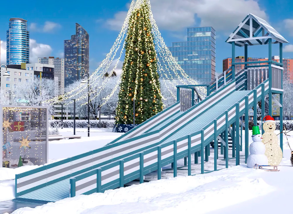 Зимняя горка деревянная Савушка Зима 9/2, скат h1 = 1,9 м, h2 = 2,7 м (серый индиго) СВ-56