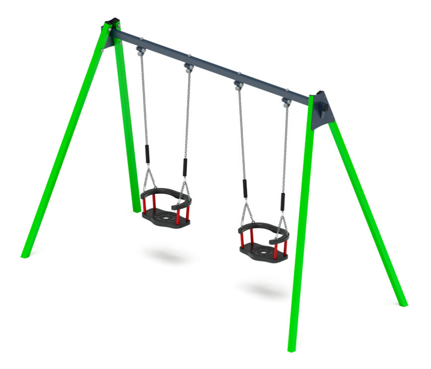 Качели для детской площадки металлические двухместные, цвет зеленый СК-234