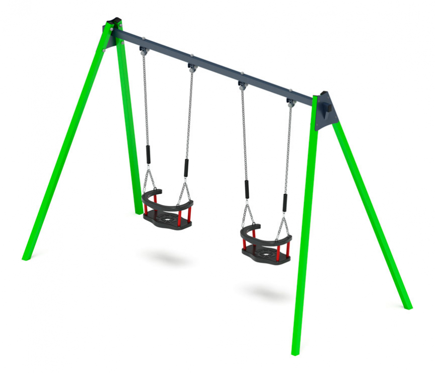 Качели для детской площадки металлические двухместные, цвет зеленый СК-234