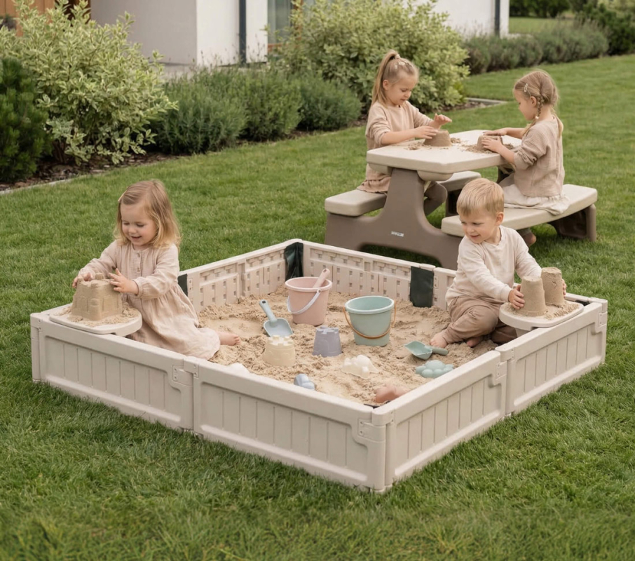Песочница с тентом UNIX Kids квадратная 123 х 123 см, цвет бежевый UN-51