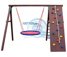 Уличный комплекс с качелями-гнездо 100см и скалодромом Karussell KR12