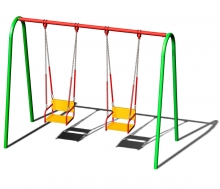 Двойные детские качели на цепях со спинкой на метал. опорах ДВ29