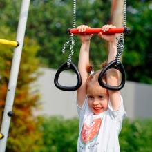 Спортивный комплекс для дачи "Фитнес" + качели-лодка, желтый/серый РА87