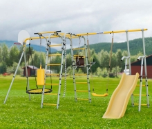 Детский спортивный комплекс для дачи "Фитнес" с 2-я качелями и горкой РА769