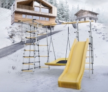 Детский спортивный комплекс для дачи "Богатырь MAX" + качели-лодка, цвет серый/желтый  РА112