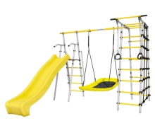 Детский спортивный комплекс для дачи "Богатырь MAX" + качели-лодка, цвет серый/желтый  РА112