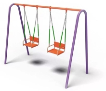 Двойные детские качели на цепях со спинкой на метал. опорах ДВ29