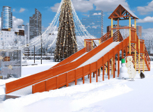 Зимняя горка деревянная Cавушка Зима 9/4, скат h1 = 1,9 м, h2 = 2,7 м СВ-47