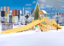 Зимняя горка деревянная Cавушка Зима Wood 11, скат h  = 2,7 м СВ-55